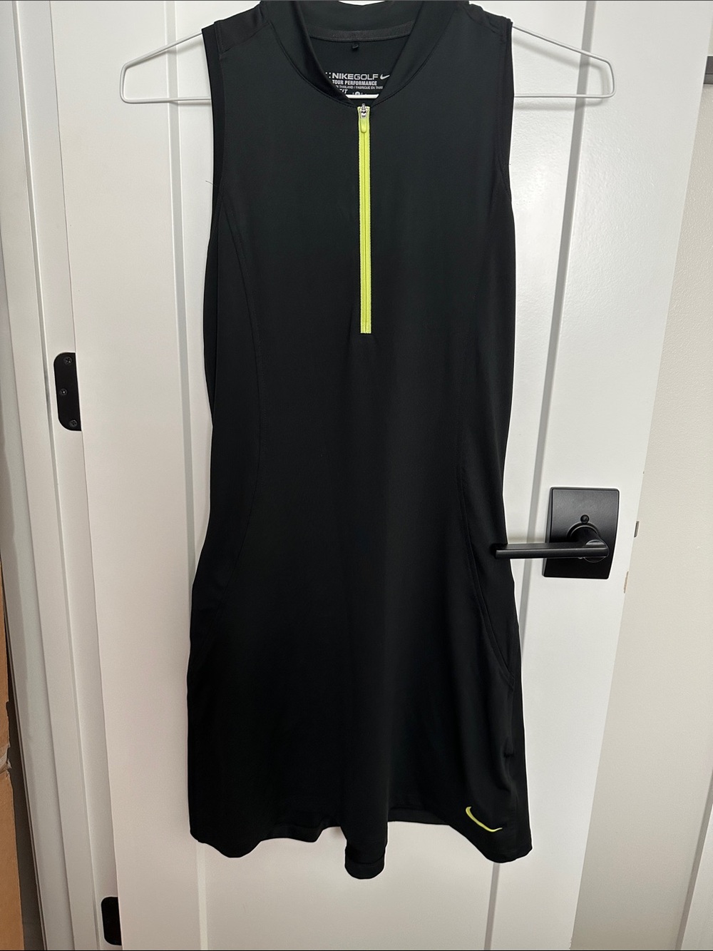 Nike Black Sleeveless Zip-Front Mini Dress with Neon Yellow Accents